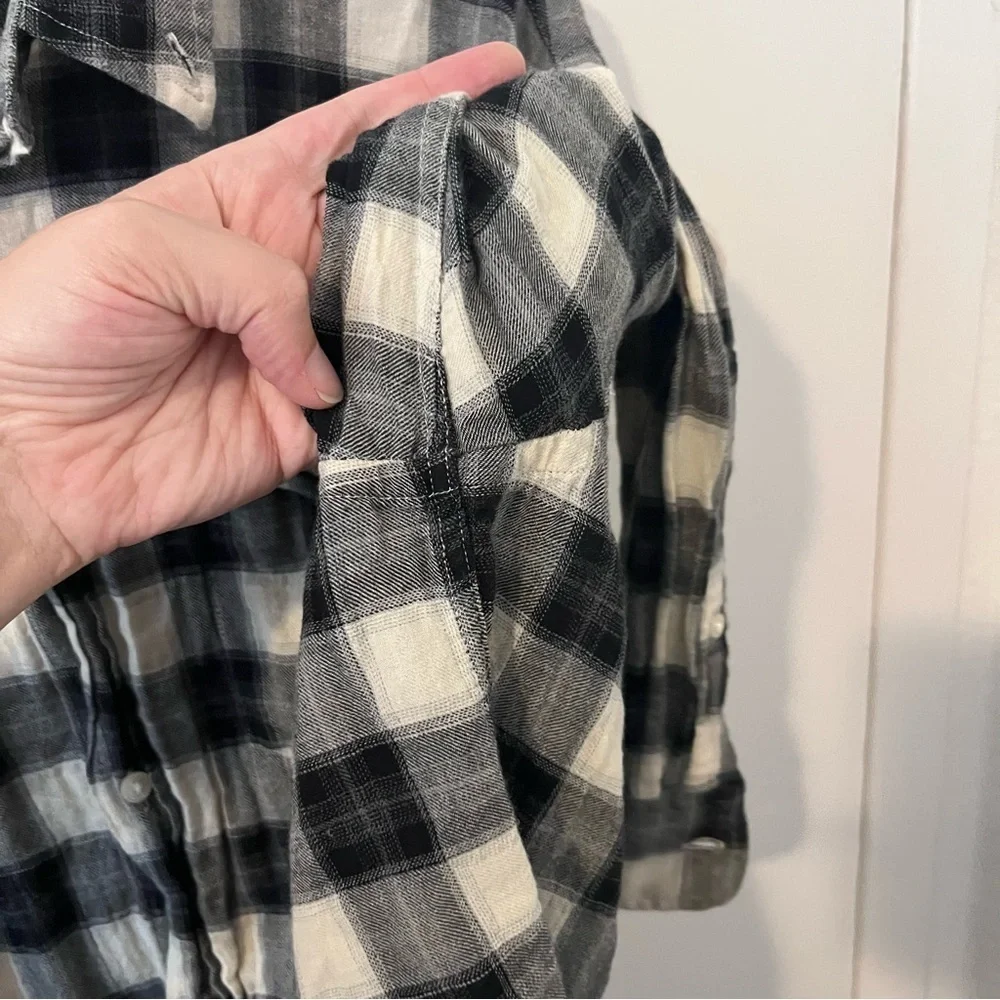 Zara Men’s Plaid Long Sleeve Shirt Relaxed Fit Black White Large